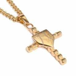 Hall Of Fame Jewelry HOF Jewelry Golden Baseball Cross With Home Plate Pendant Necklace