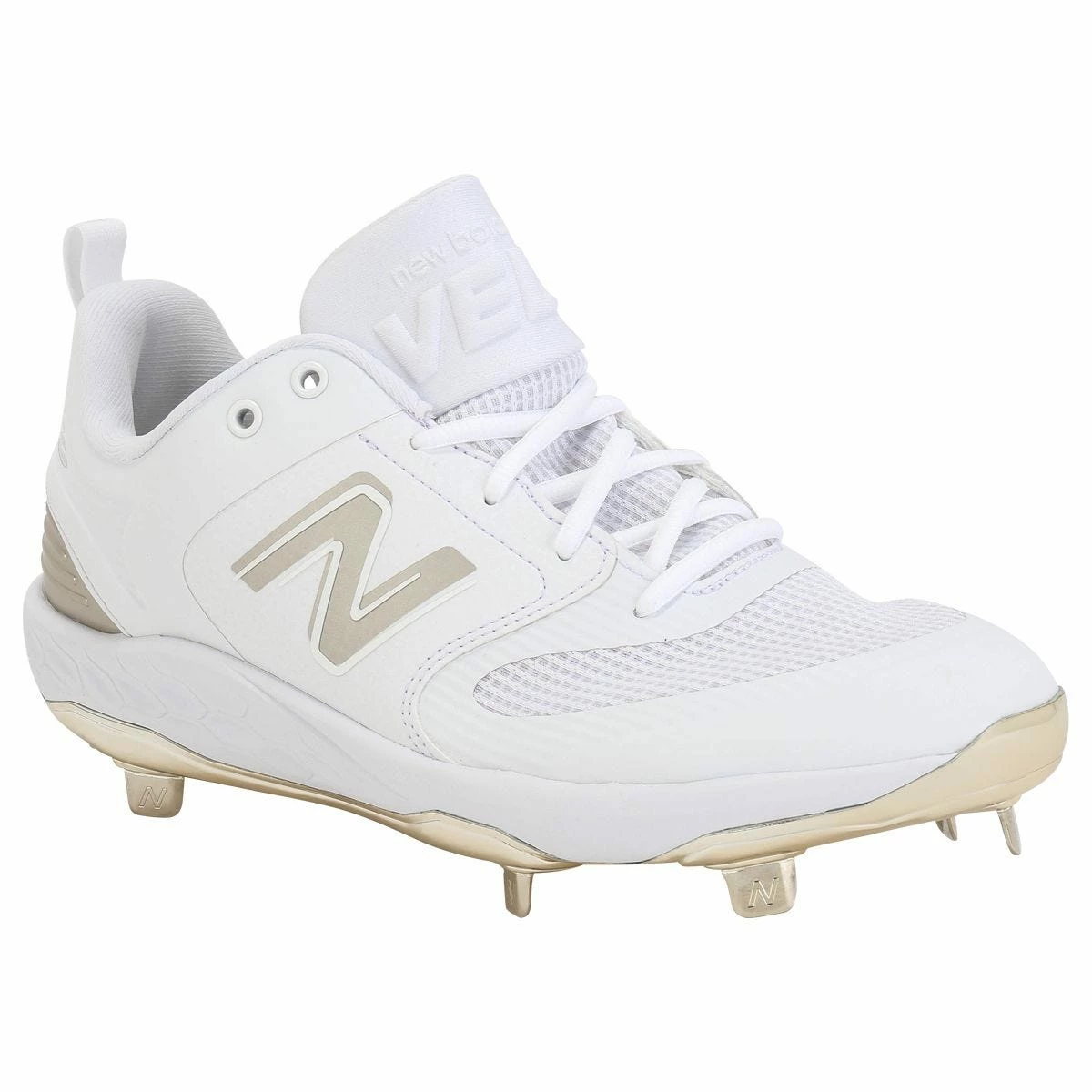New Balance Velo V3 Women's Low Metal Softball Cleats - White/Gold